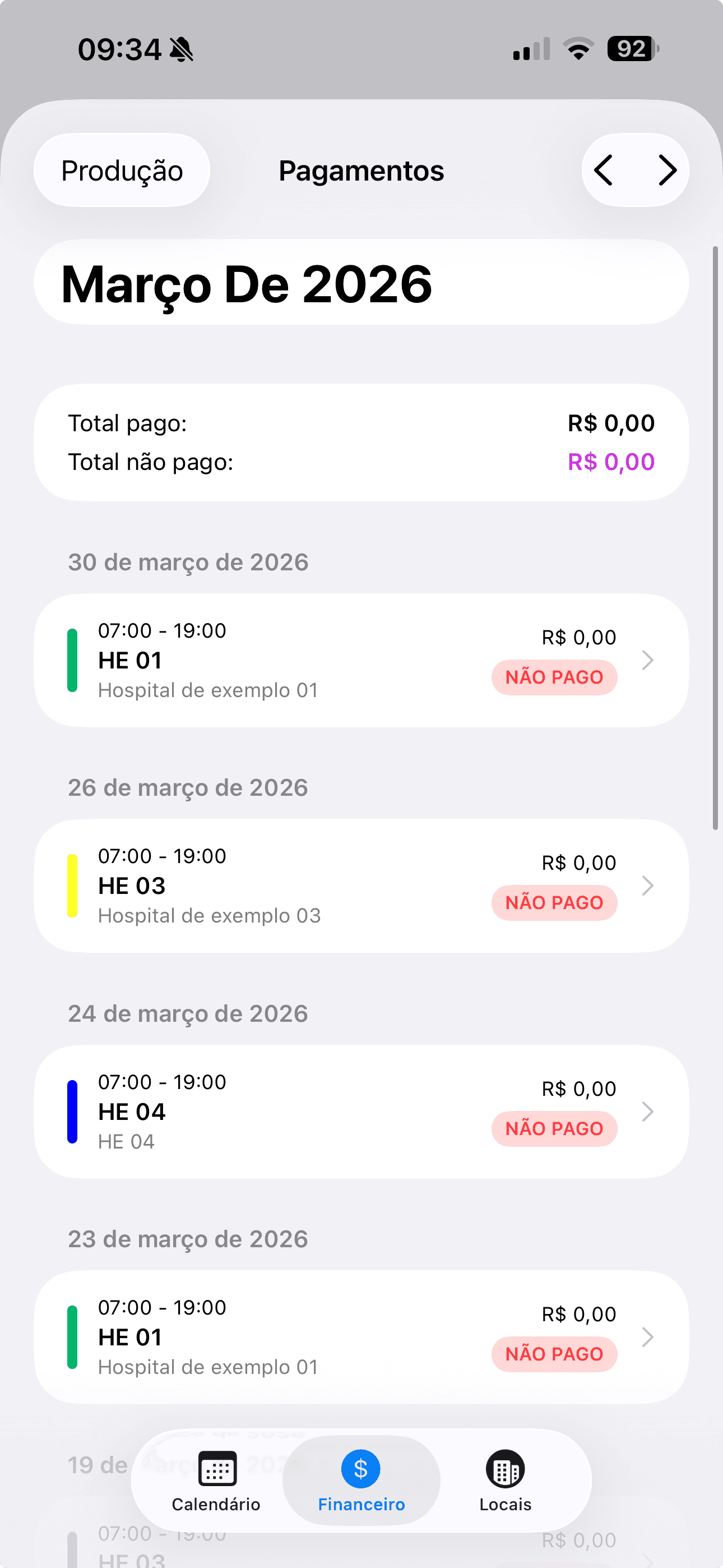 Tela de financeiro do Anest+